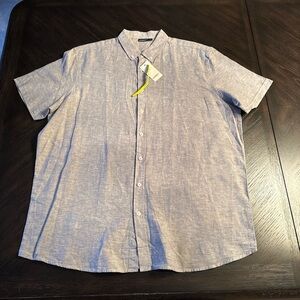 Men's Linen Blend Gray Button-Up Short Sleeve Shirt NWT